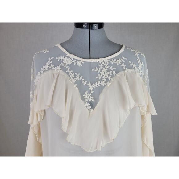 Johnny Was Romantic Cream Ruffled Lace Blouse Size Medium - Picture 2 of 9